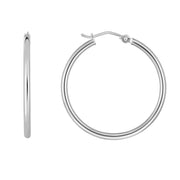 14K White Gold 2x30mm Hoop Earrings