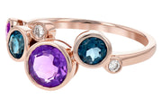 14K Rose Gold Multicolor Gemstone Bubble Diamond Ring