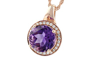 14K Rose Gold Amethyst & Diamond Halo Pendant