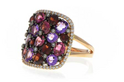 14K Rose Gold Cushion Shape Multicolor Gemstone & Halo Ring