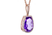 14K Rose Gold Fantasy Shape Amethyst & Diamond Halo Pendant