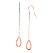 14K Rose Gold Diamond Cut Open Oval Drop Earrings