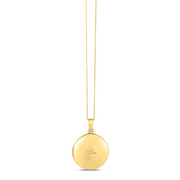 14K Yellow Gold Diamond Round North Star Locket Necklace