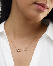 14K Yellow Gold Safety Pin Necklace