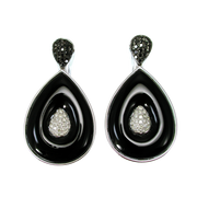 18K White Gold Pear Shaped Onyx and Diamond Drop Earrings