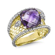 14K Two-Tone Gold Amethyst Diamond Ring