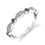 Vintage Shaped Milgrain Detail Sapphire & Diamond Band