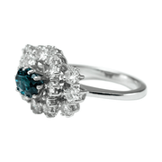 14K White Gold Blue Tourmaline and Diamond Halo Ring