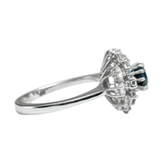 14K White Gold Blue Tourmaline and Diamond Halo Ring