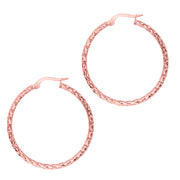 10K Rose Gold Round Diamond Cut Hoop Earrings