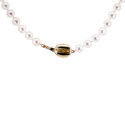 Ladies 14K Yellow Gold Diamond Matinee Pearl Necklace