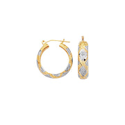 10K Two-Tone Gold Diamond Cut X Hinged Hoop Earring