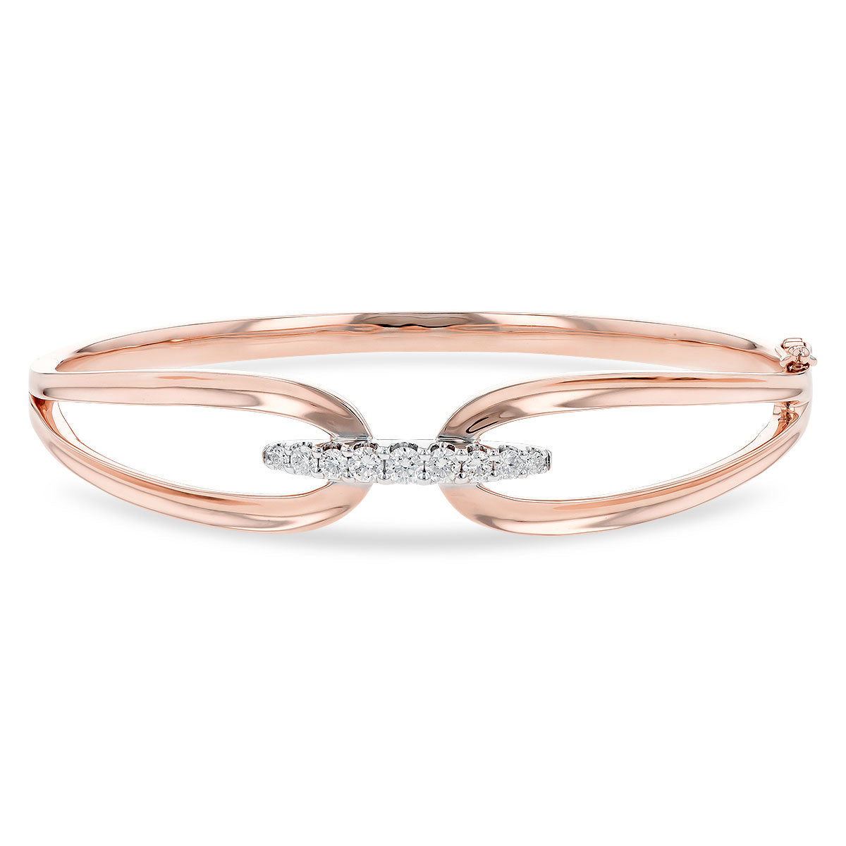 14K White Gold Diamond & Link Bangle Bracelet