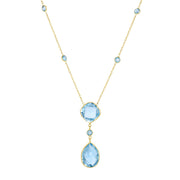 14K Yellow Gold Blue Topaz Drop Necklace