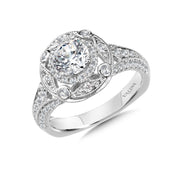 14K White Gold Retro-Style Halo Engagement Ring