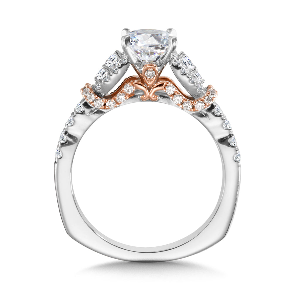 14K White & Rose Gold Diamond Halo Engagement Ring