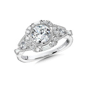 14K White Gold Vintage Cushion-Shaped Halo Diamond Engagement Ring