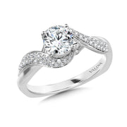 14K White Gold Spiral Pave Diamond Engagement Ring