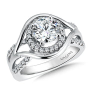 14K White Gold Split Shank Halo Diamond Engagement Ring