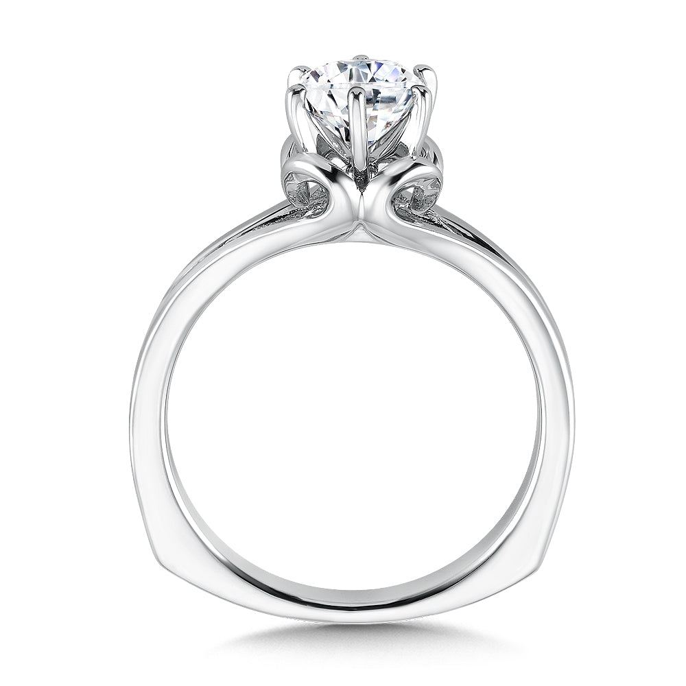 14K White Gold Scroll Split-Shank Solitaire Engagement Ring