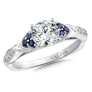 14K White Gold Straight Diamond And Blue Sapphire Engagement Ring