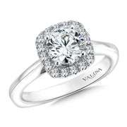 14K White Gold Cushion Halo Diamond Engagement Ring