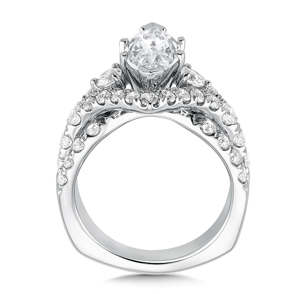14K White Gold Statement Marquise Diamond Engagement Ring