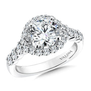 14K White Gold Low Profile Round Diamond Halo Engagement Ring