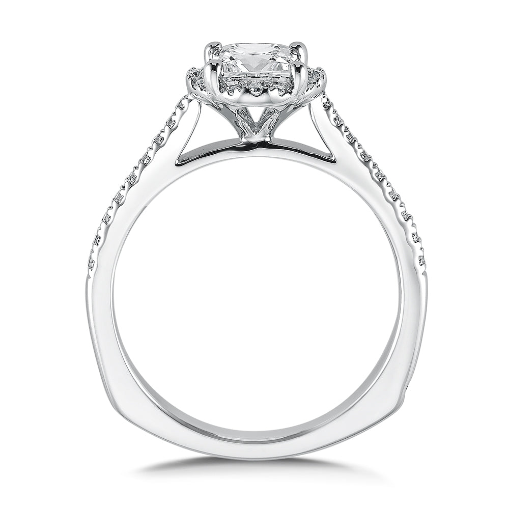 14K White Gold Round Halo Princess Diamond Engagement Ring
