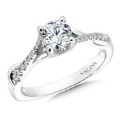 14K White Gold Asymmetrical Diamond Crossover Engagement Ring