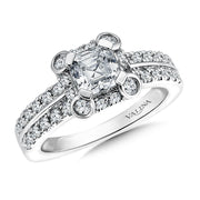 14K White Gold Halo Style Asscher Cut Engagement Ring