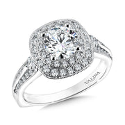 14K White Gold Antique Cushion Shape Double Halo Diamond Engagement Ring