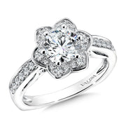 14K White Gold Bright Floral Shape Halo Diamond Engagement Ring