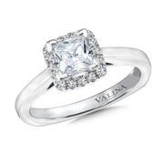 14K White Gold Princess Cushion Halo Diamond Engagement Ring