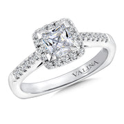 14K White Gold Halo Style Princess Cut Engagement Ring