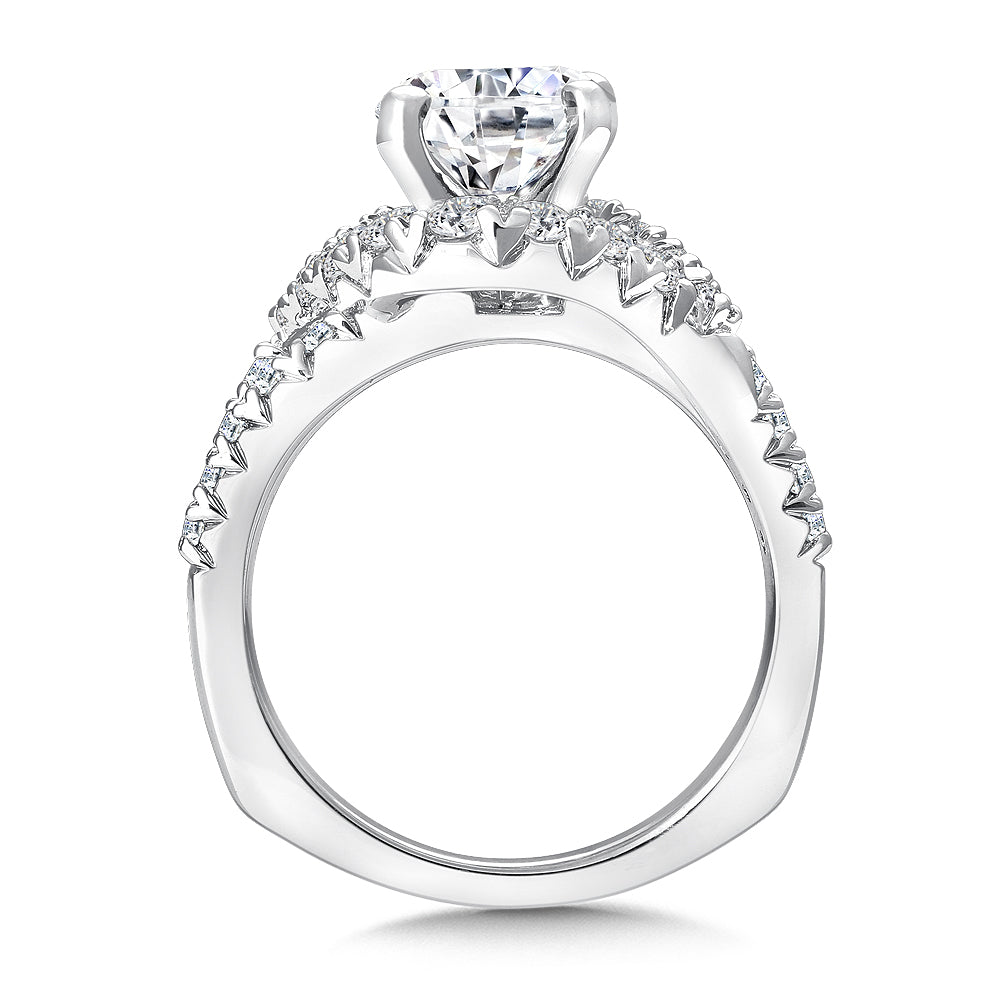 14K White Gold Diamond Halo Bridge Engagement Ring
