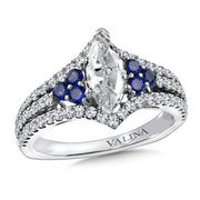 14K Two-Tone Gold Diamond & Blue Sapphire Engagement Ring