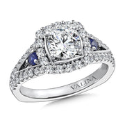 14K White Gold Diamond Cushion-Shaped Halo And Blue Sapphire Engagement Ring