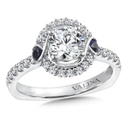 14K White Gold Diamond And Blue Sapphire Infinity Halo Engagement Ring