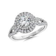 14K White Gold Double Round Halo Pave Twist Engagement Ring