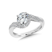 14K White Gold Double Wrap Diamond Bypass Halo Engagement Ring