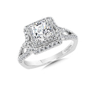 14K White Gold Diamond Cushion Halo Engagement Ring