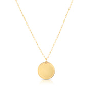 14K Yellow Gold Round Tag with Paperclip Chain Necklace