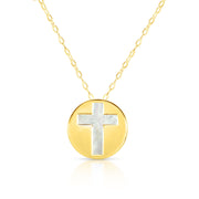 14K Yellow Gold Cross Mother of Pearl Necklace