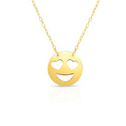 14K Yellow Gold Heart Eyes Roymoji Necklace