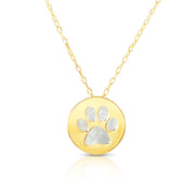 14K Yellow Gold Paw Print Mother of Pearl Necklace