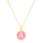 14K Yellow Gold Pink Enamel A Initial Necklace