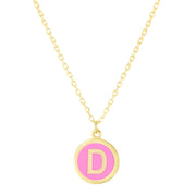 14K Yellow Gold Pink Enamel D Initial Necklace