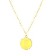 14K Yellow Gold Enamel E Initial Necklace