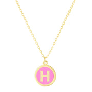 14K Yellow Gold Pink Enamel H Initial Necklace